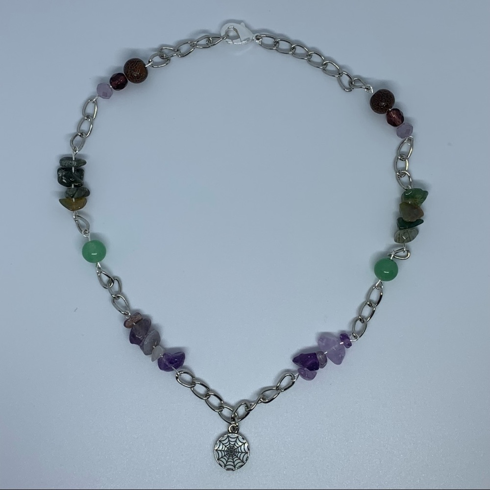 Spider Web Beaded Crystal Chain Necklace